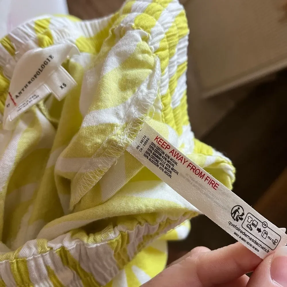 Anthropologie pajamas xs yellow and white striped pattern